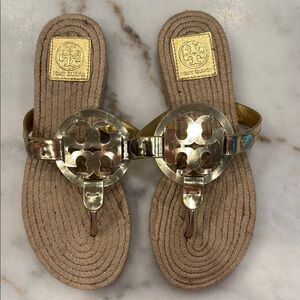 Tory Burch Metallic Gold and Beige Sandals